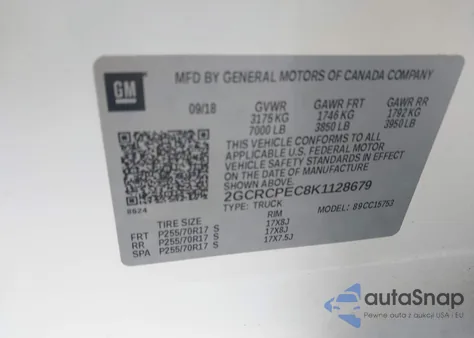 2019 Chevrolet Silverado 1500 Ld Lt z USA, uszkodzony, nr VIN 2GCRCPEC8K1128679